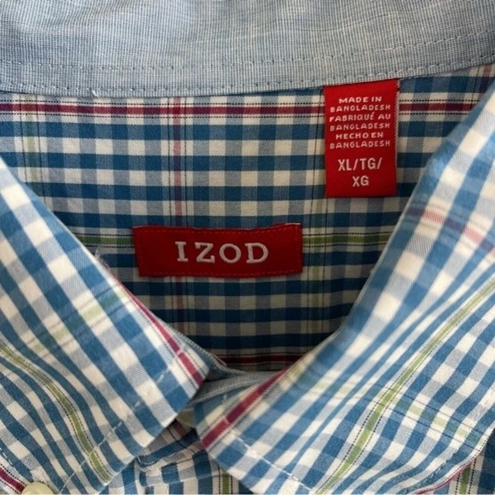 IZOD Long Sleeve Plaid Button Down Mens Shirt XL 100% Cotton - Picture 6 of 8